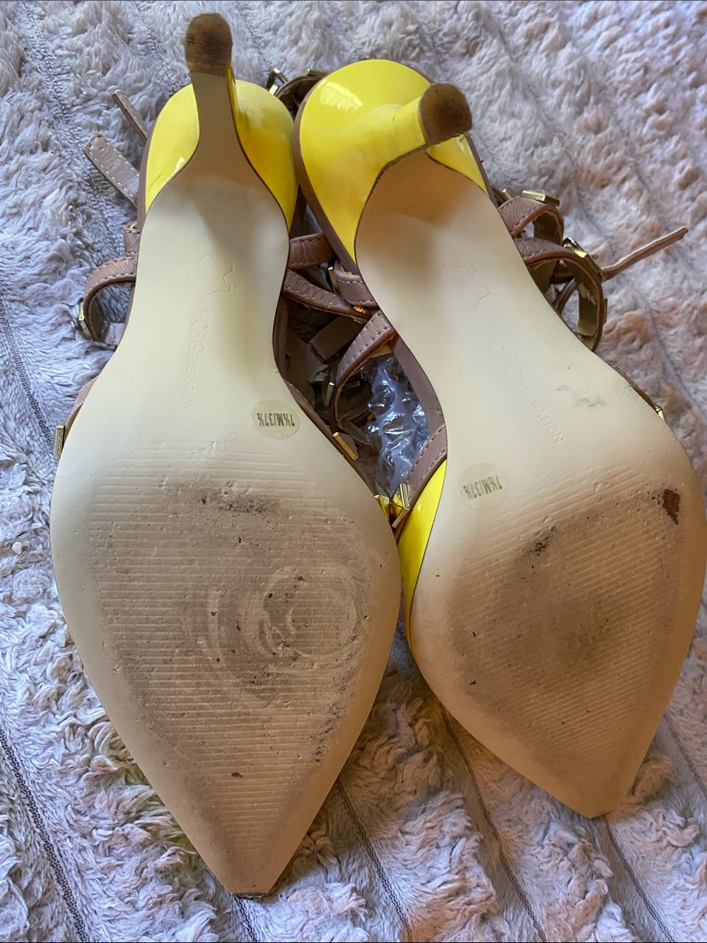 BCBGeneration Yellow Patent Pointed-Toe Studded Strappy Heels - Picture 5 of 7